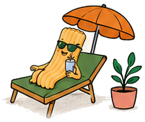 Noodl relaxing in a deckchair, checking a phone